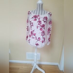 White House Black Market Floral Pink Sheer Women's Top (Size XXS)